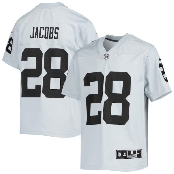 Youth Las Vegas Raiders Josh Jacobs Silver Inverted Team Game Jersey
