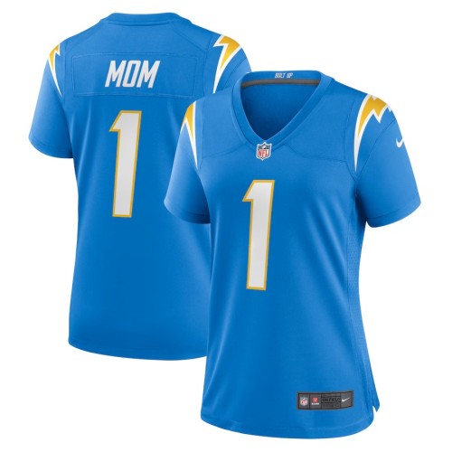 Women's Los Angeles Chargers Number 1 Mom Powder Blue Game Jersey