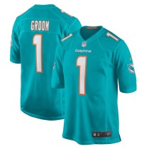 Men's Miami Dolphins Number 1 Groom Aqua Game Jersey