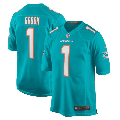 Men's Miami Dolphins Number 1 Groom Aqua Game Jersey