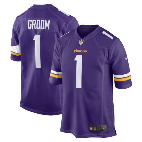 Men's Minnesota Vikings Number 1 Groom Purple Game Jersey