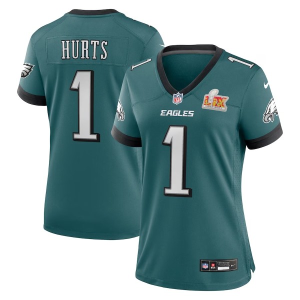 Women's Philadelphia Eagles Jalen Hurts Midnight Green Super Bowl LIX Game Player Jersey