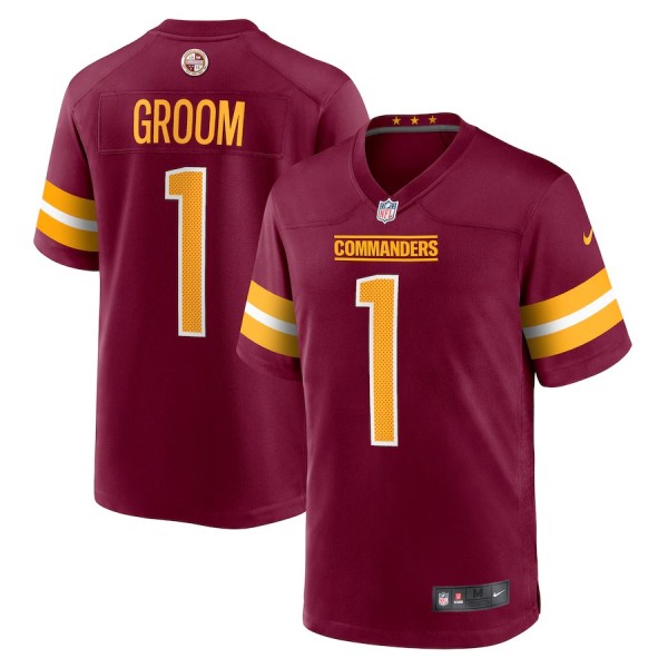 Men's Washington Commanders Number 1 Groom Burgundy Game Jersey