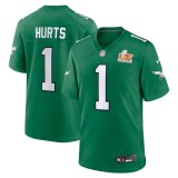 Men's Philadelphia Eagles Jalen Hurts Kelly Green Super Bowl LIX 2nd Alternate Game Jersey