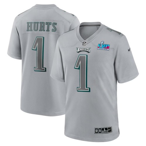 Men's Philadelphia Eagles Jalen Hurts Gray Super Bowl LVII Patch Atmosphere Fashion Game Jersey