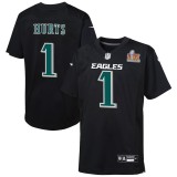 Youth Philadelphia Eagles Jalen Hurts Carbon Black Super Bowl LIX Patch Fashion Game Player Jersey