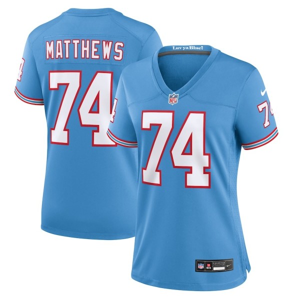 Women's Tennessee Titans Bruce Matthews Light Blue Oilers Throwback Retired Player Game Jersey