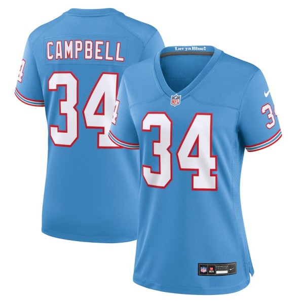 Women's Tennessee Titans Earl Campbell Light Blue Oilers Throwback Retired Player Game Jersey