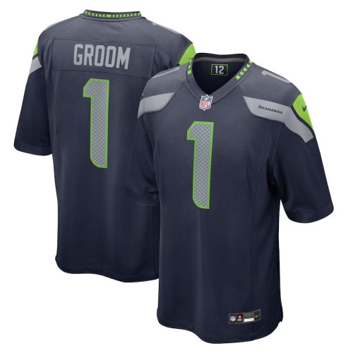 Men's Seattle Seahawks Number 1 Groom College Navy Game Jersey