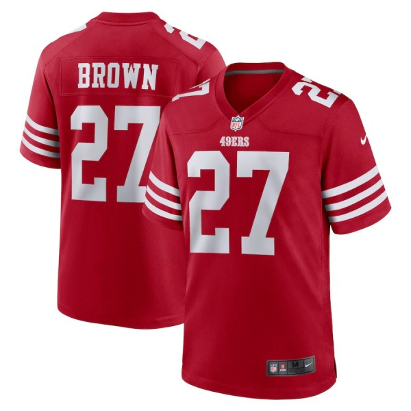 Men's San Francisco 49ers Ji'Ayir Brown Scarlet Team Game Jersey