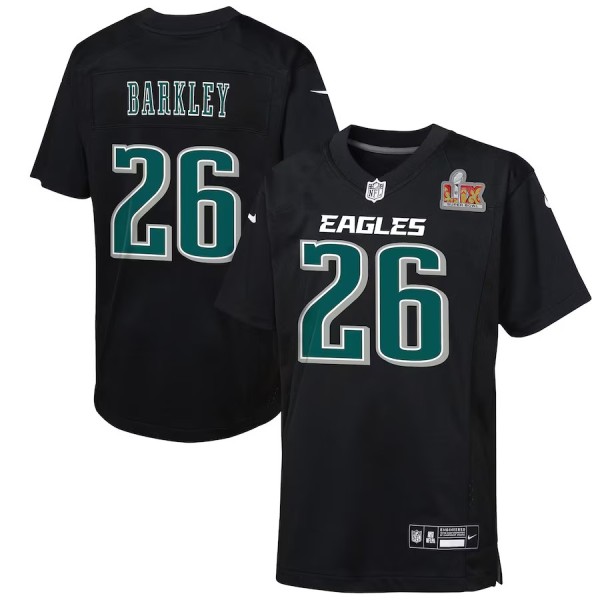 Toddler Philadelphia Eagles Saquon Barkley Carbon Black Super Bowl LIX Patch Fashion Game Player Jersey