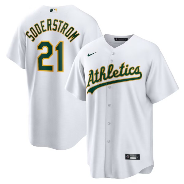 Men's Athletics Tyler Soderstrom White Home Replica Jersey