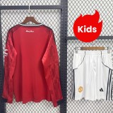 Kids MUFC 25/26 Home Long Sleeve Jersey and Short Kit