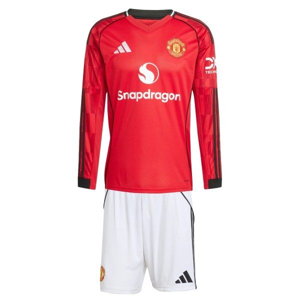 Kids MUFC 25/26 Home Long Sleeve Jersey and Short Kit