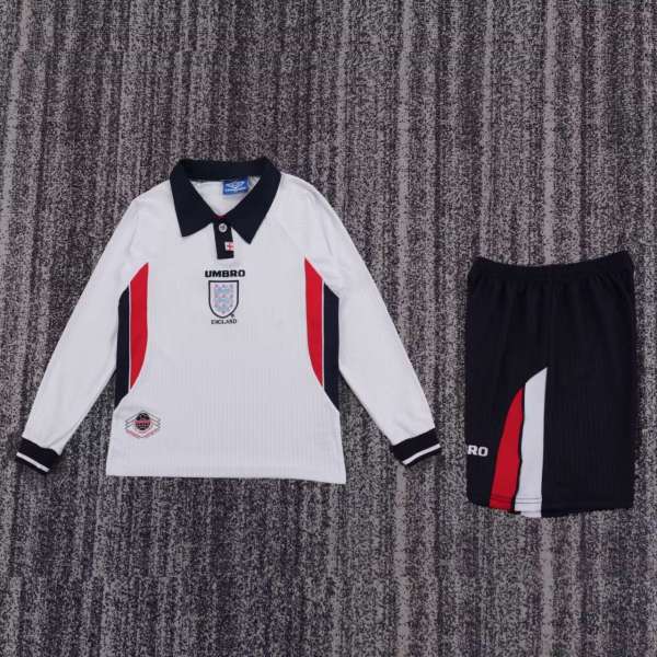 Kids Retro England 1998 World Cup Home Long Sleeve Kit