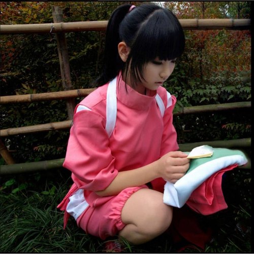 Spirited Away Chihiro Cosplay Costumes Girls Cute Pink  Kimono