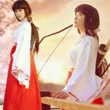 InuYasha Kikyo Miko Kimono Cosplay Costume Japanese Witch Women's White Kimono Outfit