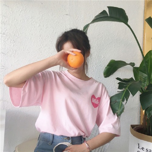 Harajuku Print Milk  Women Cotton T-shirt