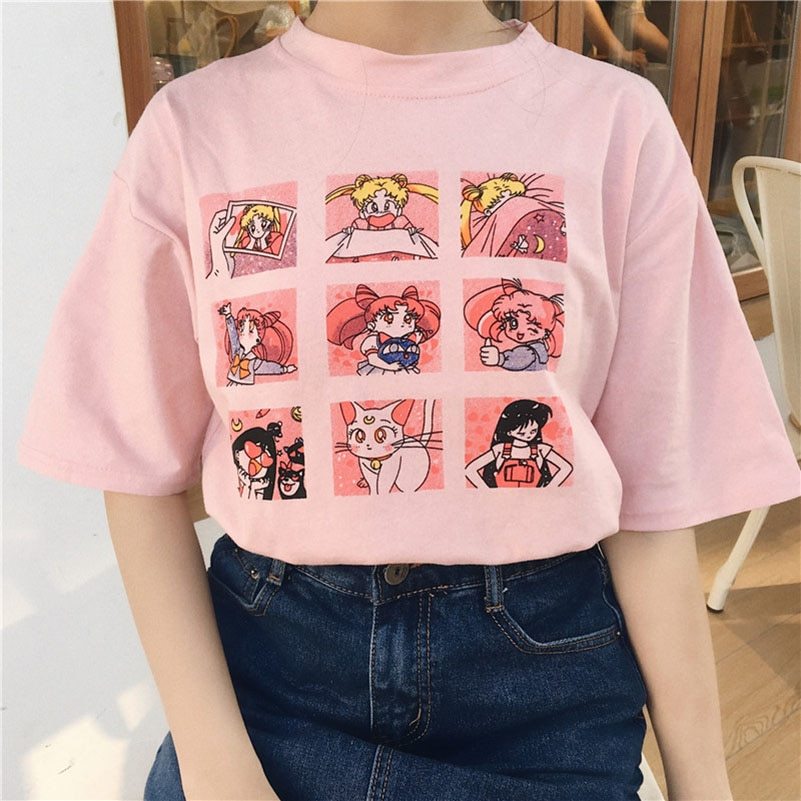 Kawaii T Shirt Summer Women Tops 2018 Harajuku Sweet Print Sailor