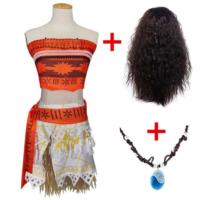 Latest Moana Cosplay Costume Princess Beautiful Dress Cos Necklace party suit
