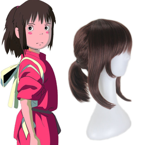 Spirited Away Ogino Chihiro Short Brown Ponytail Hair Heat Resistant Cosplay Costume Wig + Free Wig Cap