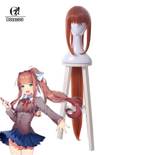 Rolecos Doki Doki Literature Club Cosplay Hair Monika Cosplay Headwear Game Cos Long Red Pony Synthetic