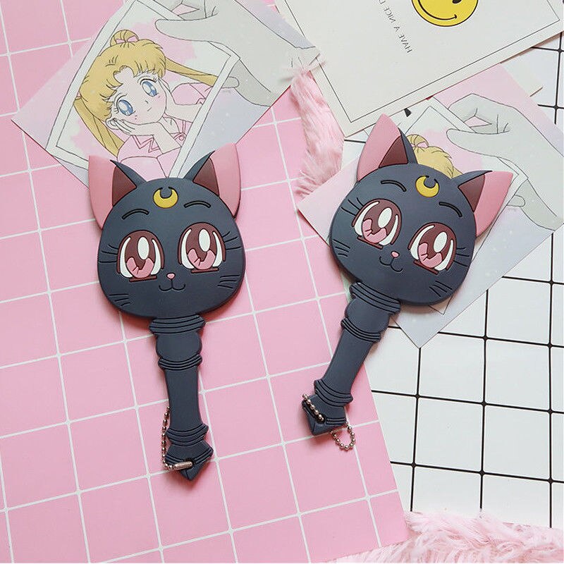 Anime Sailor Moon Luna Purple Cat Make Up Mirror Handle Portable Cosplay 