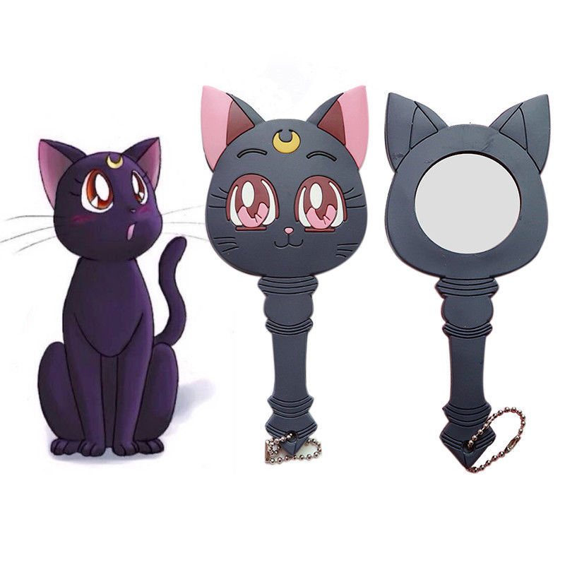 Anime Sailor Moon Luna Purple Cat Make Up Mirror Handle Girls