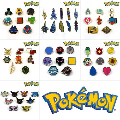Pokemon Gym Badges Kanto Johto Hoenn Sinnoh Unova Kalos League Region Pins Brooches Orange Islands Box Set Gift Collection