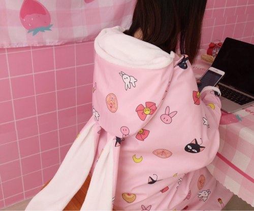 Anime Sailor Moon Luna Cat Cosplay Hooded Cloak Shawl Blanket Girl Women Lovely Pajamas Siesta Winter Thick Comfy Warm Clothes Ficamos de fazer um post sobre mas faltou tempo usd