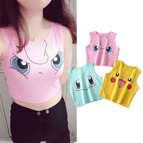 Harajuku Sexy Girls Cosplay Costume Anime Pokemon Pikachu Crop Tops Shirt Print Tank Tops Colorful Sleeveless Tee Vest See more ideas about anime outfits, pokemon shirts, crop tops women. usd