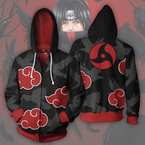Naruto Akatsuki 3d Print Hooded Zip Up Jacket Naruto Akatsuki 3d Print Hooded Zip Up Jacket