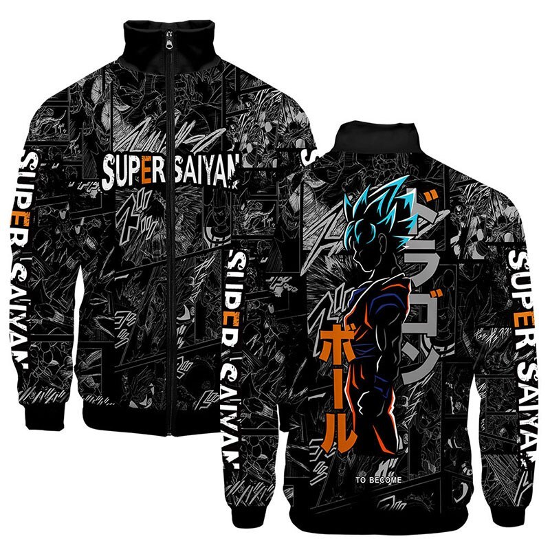 3d Stand Collar Print Anime Dragon Ball Z Zip Up Jackets