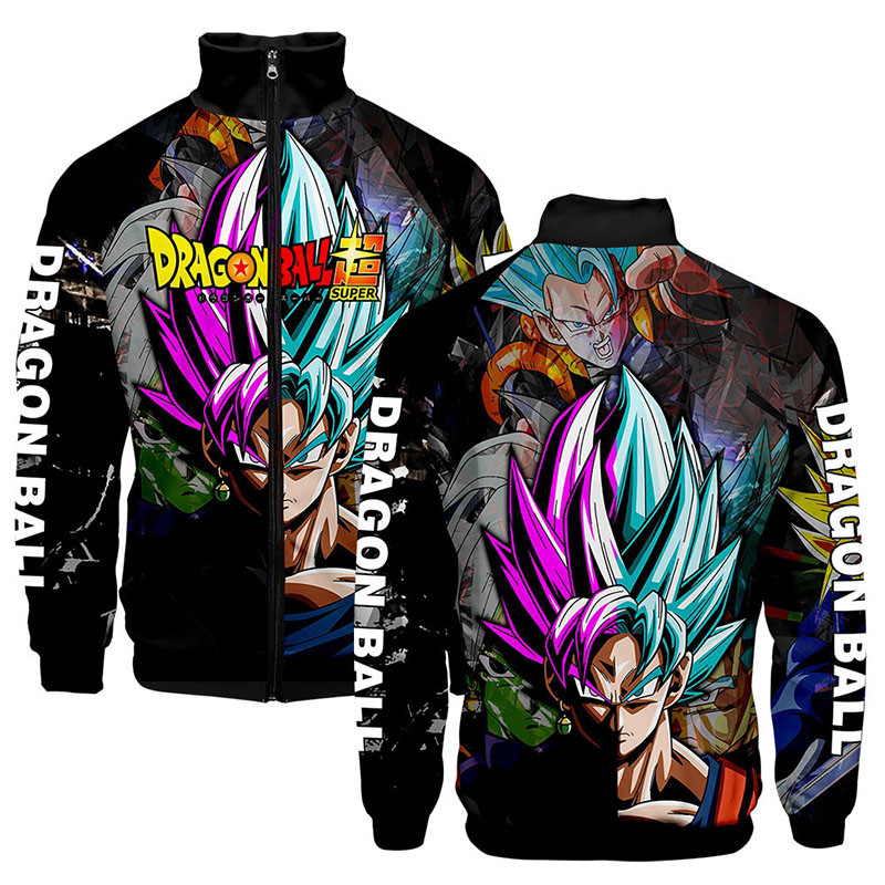 3d Stand Collar Print Anime Dragon Ball Z Zip Up Jackets