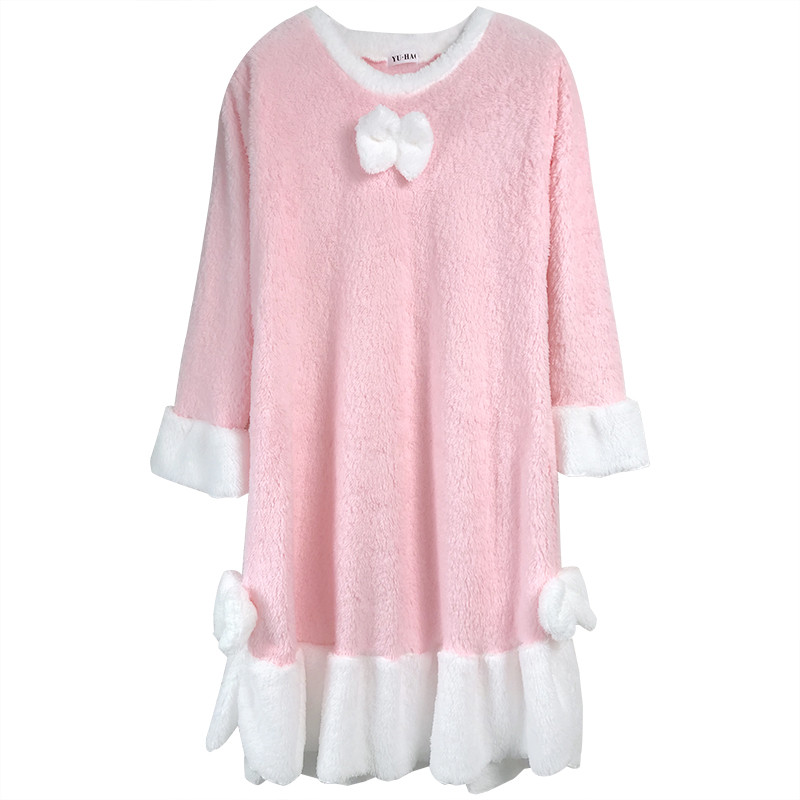 Harajuku Kawaii Nightgown Sweet Casual Sleepwear Fleece Warm Night