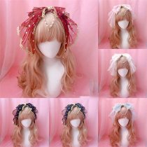 Sweet Lolita Kawaii Bow Lace Trim Bell Pendant Headband Fairy Cosplay Headwear Hair clasp KC Hair Band Stars Hair Accessories