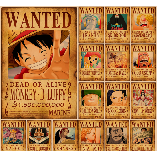 One Piece Character Luffy Nami Zoro Sanji Chopper Wanted Anime Poster Home Decor Wall Stickers Vintage Paper