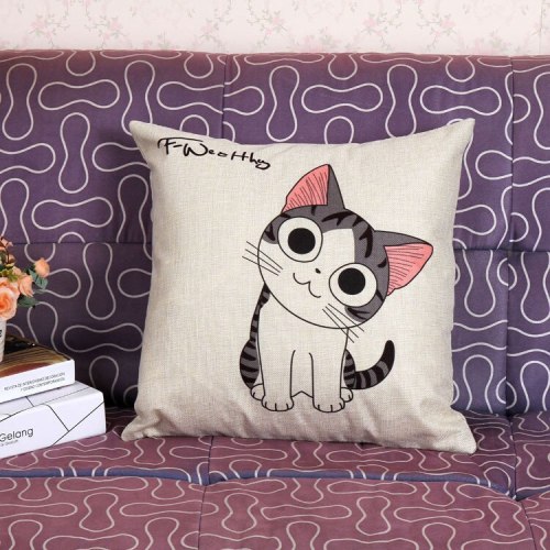 Home Cushions Cartoon Cute Cat Animals Linen Throw Pillows Car Decor Cushion