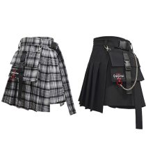 Harajuku Hard Girl Vintage Plaid Irregular Pleated Fashion Mini Skirt