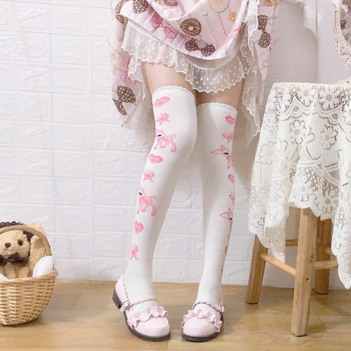 Anime Lolita Cute Little Fawn Printed Knee-high Stockings Cotton Tights Sweet Women High Socks Cosplay thigh high socks Autumn