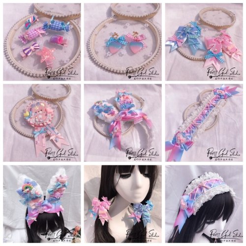Kawaii Dream Princess Pink Blue Lolita Candy Bow Rabbit Ear Hairpin KC Headband Sweet Soft Girl Cosplay Lace Hairband Headwear