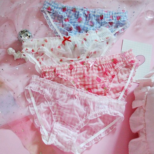 Low Waist Strawberry Plaid Print Underwear