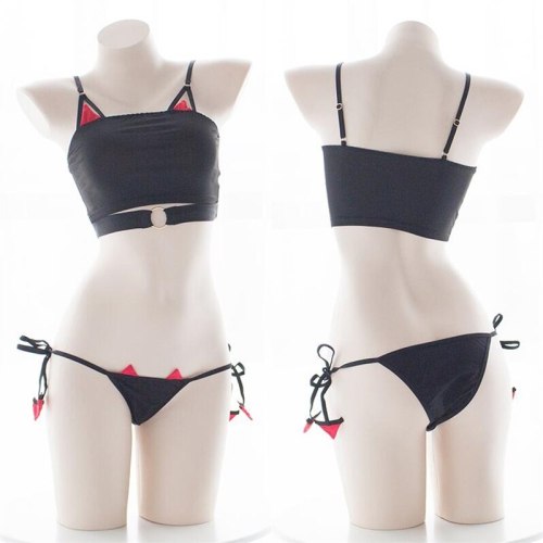 Hollow out Camisole  Decoration Lolita Underwear Lace-up Panties Black Intimates