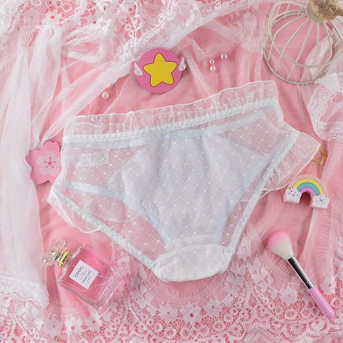 Summer Kawaii Hollow Underpants Small Fresh Lolita Girl Fairy Sweet Women's Flower Pattern Lace Bow Panties Briefs Underwear
