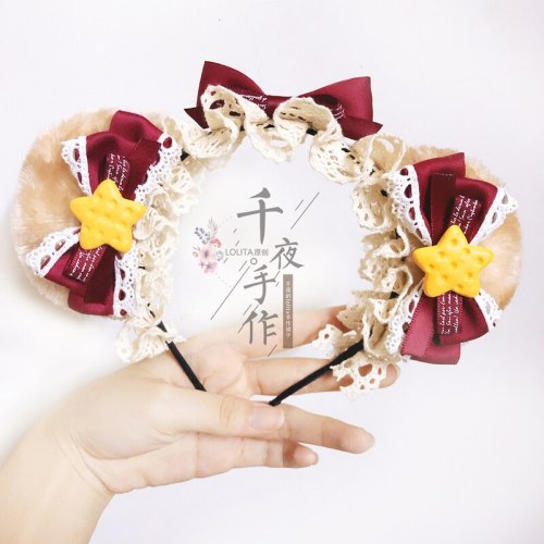 Retro Sweet Lolita Bear Ears Bowknot handmade Headband Hair Accessories Kawaii Japanese Women's Cosplay KC Hair clasp Headwear
