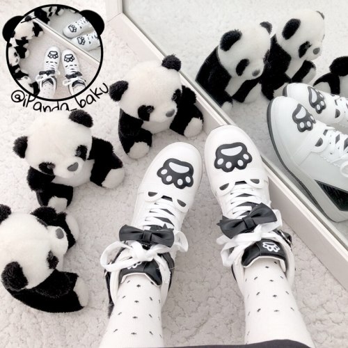Japanese Harajuku Lolita Cute Bear Claw Bow Bandge Sneakers Running Shoes Soft Girl Sweet Women Cosplay