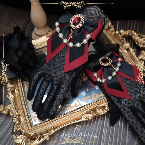 Vinatge Gothic Tea Party Sweet Lolita Gloves Gorgeous Elegant Bride Wedding Bow Lace HAND CUFF Gloves Princess Accessories