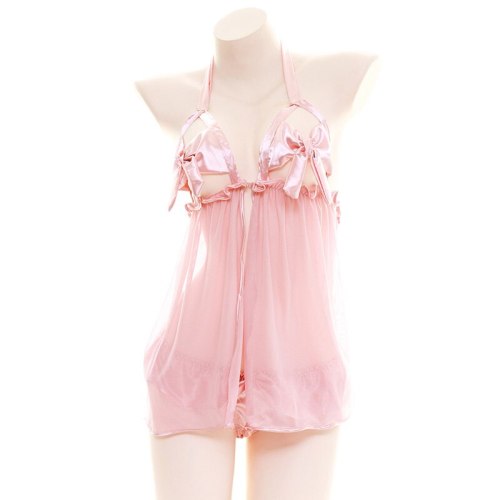 Pink Sexy Transparent Halter Bandge Nightdress Suspender DressPajama Suit