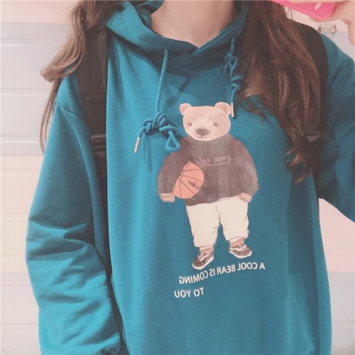 Mori Girl Cartoon Bear Sweatshirts Kawaii Girl Hooded Loose Tops