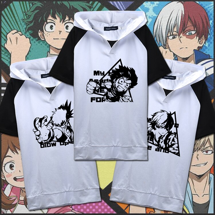 My Hero Academia Hoodie Anime Cosplay Mha Shirts Short Sleeve 3D Printing Bakugo Todoroki Toga T-Shirt for Men Women 
